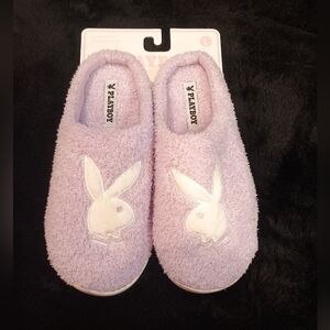 New Women's Playboy Lavender Purple Slippers With Embroidered Logo Size 8-9
